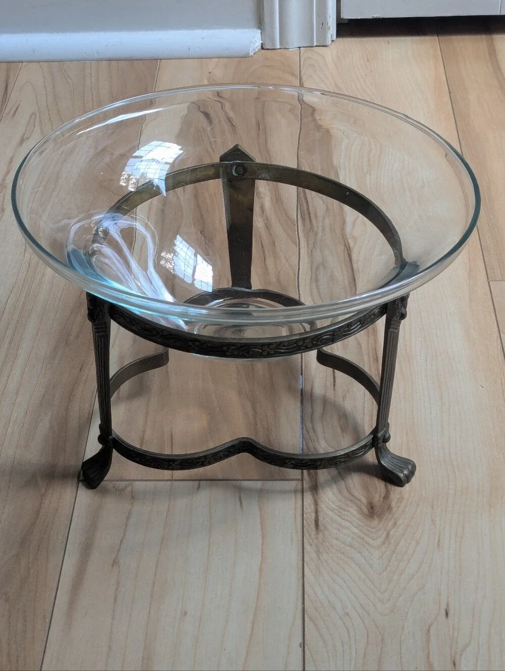 Art Deco Glass Bowl with Bronze Metal Stand